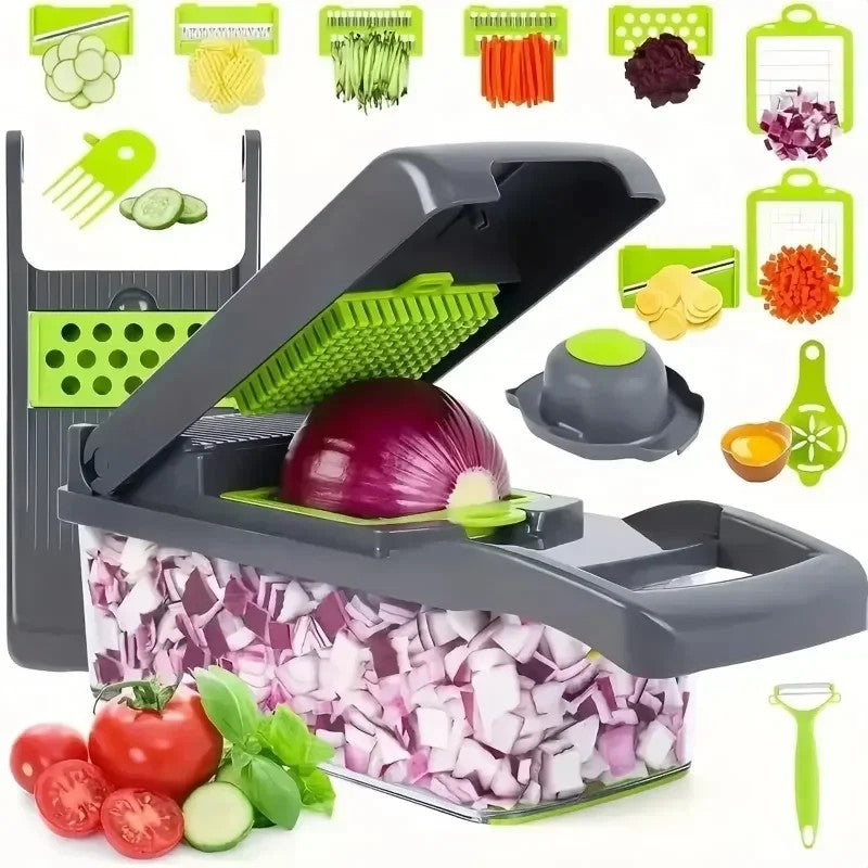 14-in-1 Multifunctional Vegetable Chopper – Onion Dicer, Food Grater & Kitchen Slicer – Quick Handheld Veggie Cutter
