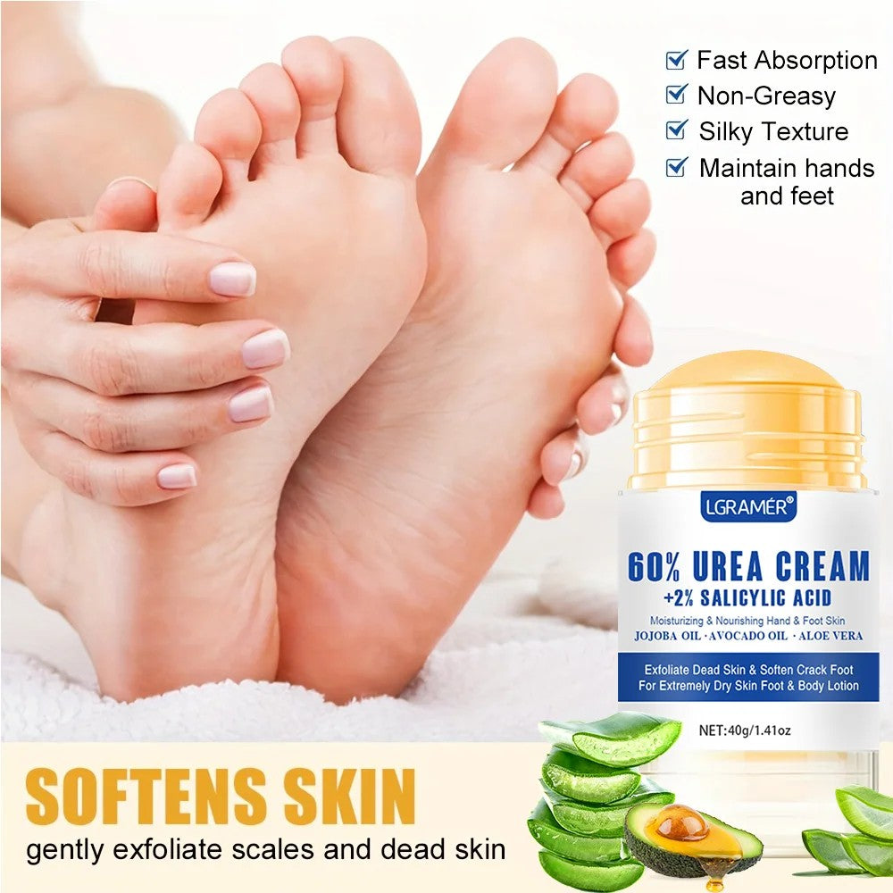 LGRAMER 40% Urea Foot Cream - Repairs Cracked Heels, Deep Moisturizer for Dry Rough Feet