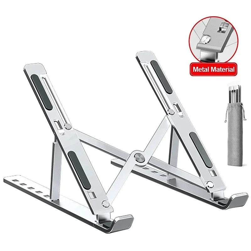Aluminum Laptop Stand – Adjustable, Foldable & Portable Notebook Holder – Non-Slip Cooling Desk Mount for MacBook/PC