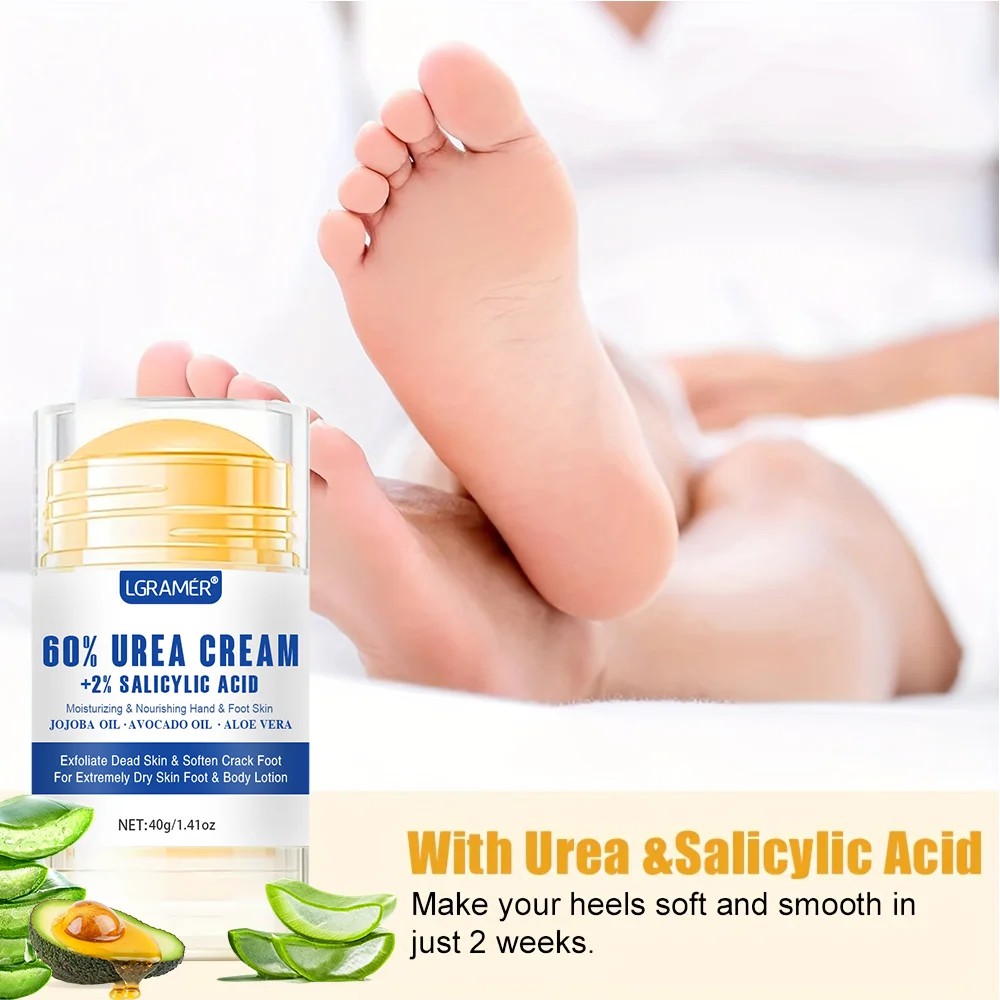 LGRAMER 40% Urea Foot Cream - Repairs Cracked Heels, Deep Moisturizer for Dry Rough Feet
