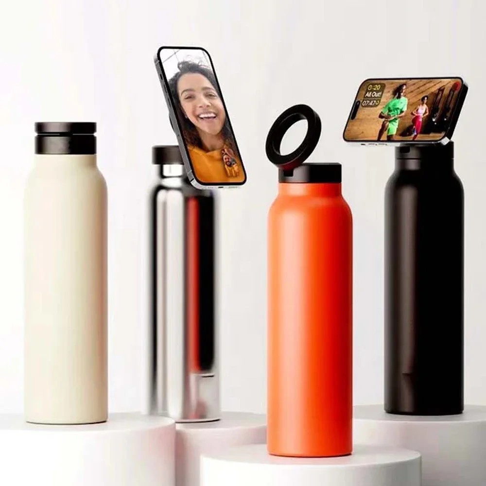 Custom 24oz Insulated Water Bottle with Magnetic Phone Holder – Stainless Steel Sports Bottle, Leakproof & Double-Wall Vacuum