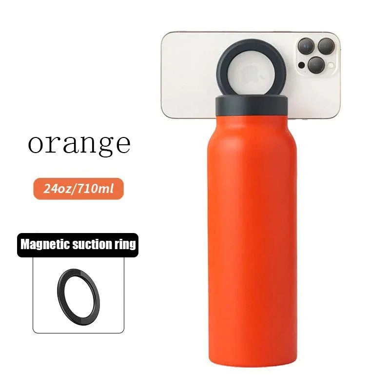 Custom 24oz Insulated Water Bottle with Magnetic Phone Holder – Stainless Steel Sports Bottle, Leakproof & Double-Wall Vacuum