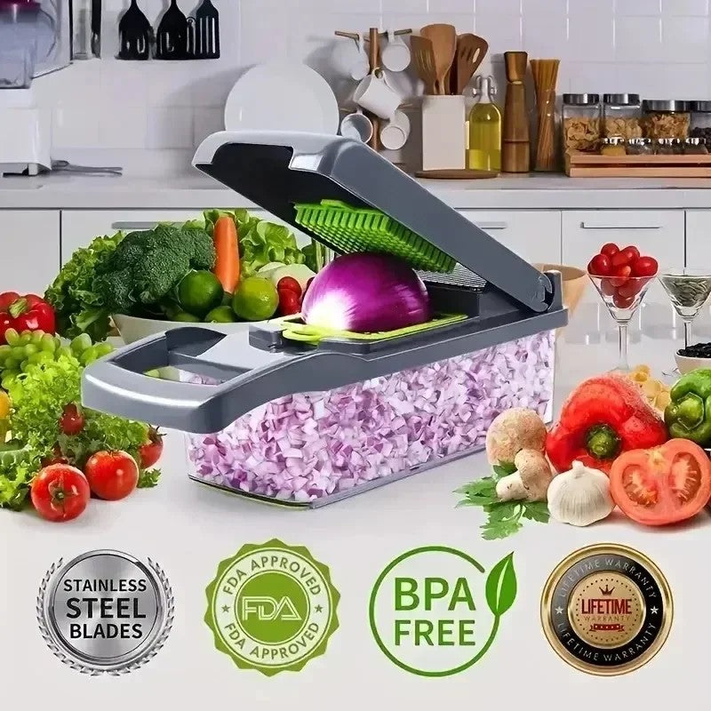 14-in-1 Multifunctional Vegetable Chopper – Onion Dicer, Food Grater & Kitchen Slicer – Quick Handheld Veggie Cutter