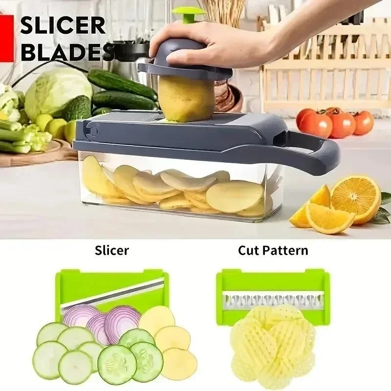 14-in-1 Multifunctional Vegetable Chopper – Onion Dicer, Food Grater & Kitchen Slicer – Quick Handheld Veggie Cutter