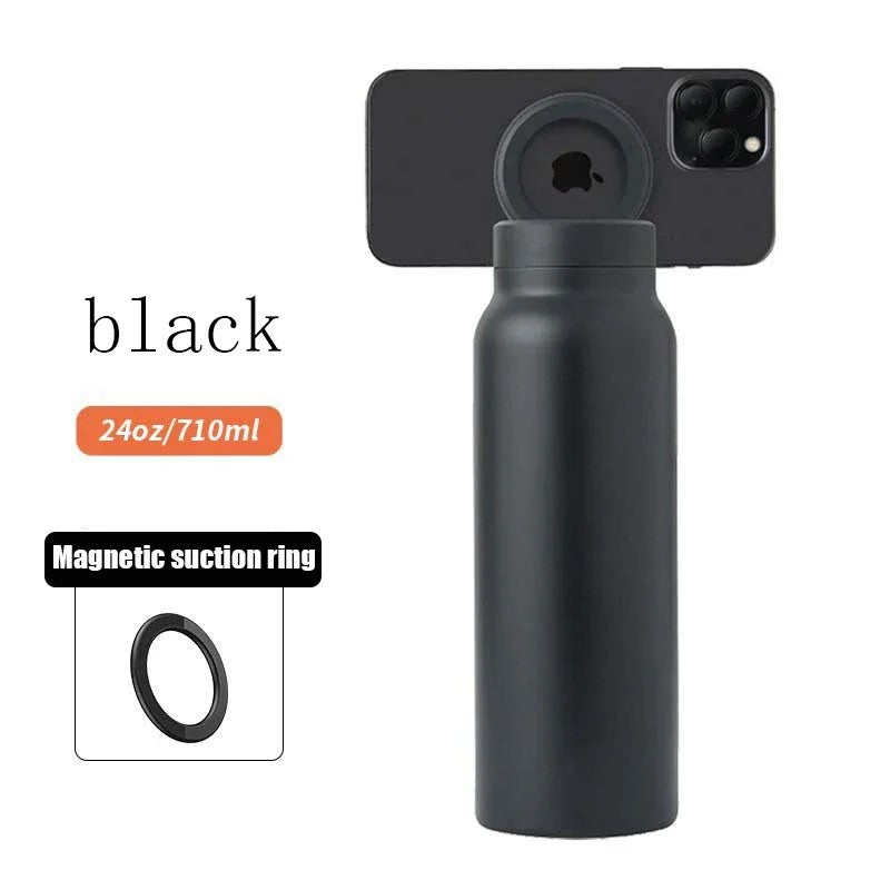 Custom 24oz Insulated Water Bottle with Magnetic Phone Holder – Stainless Steel Sports Bottle, Leakproof & Double-Wall Vacuum