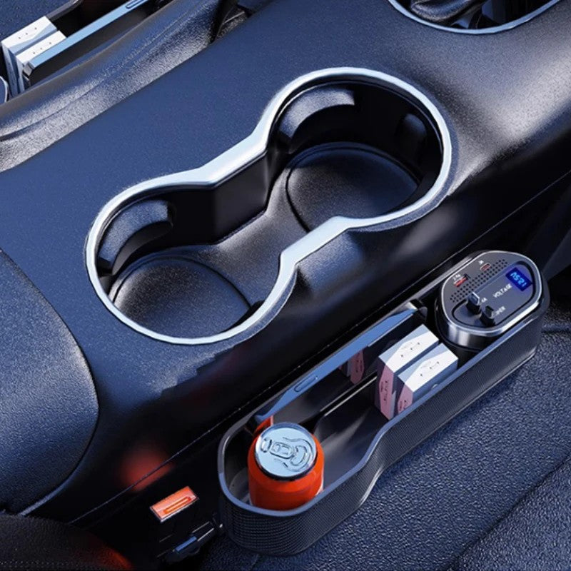 40W Wireless Charging Car Seat Gap Organizer – Fast Charge USB-C/Lightning – Auto Center Console Storage Box with 5 Pockets
