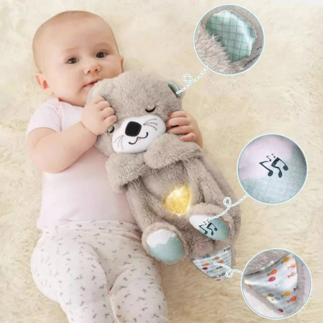 Baby Breathing Bear & Soothing Otter Plush Toy  Cuddly Sleep Companion with Music, Sound & Light Perfect Gift for Kids