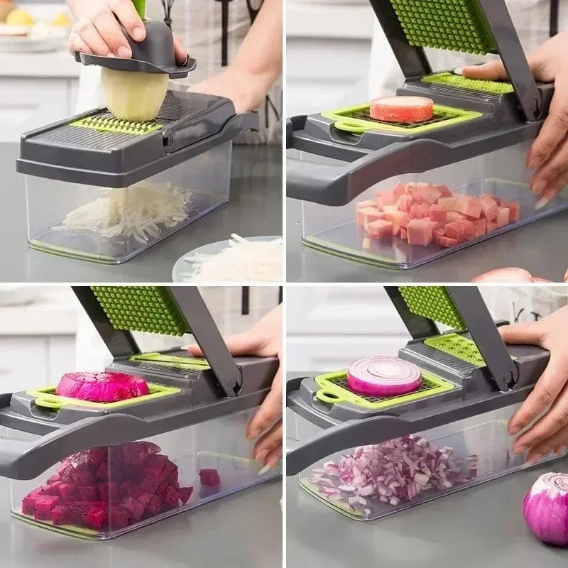 14-in-1 Multifunctional Vegetable Chopper – Onion Dicer, Food Grater & Kitchen Slicer – Quick Handheld Veggie Cutter