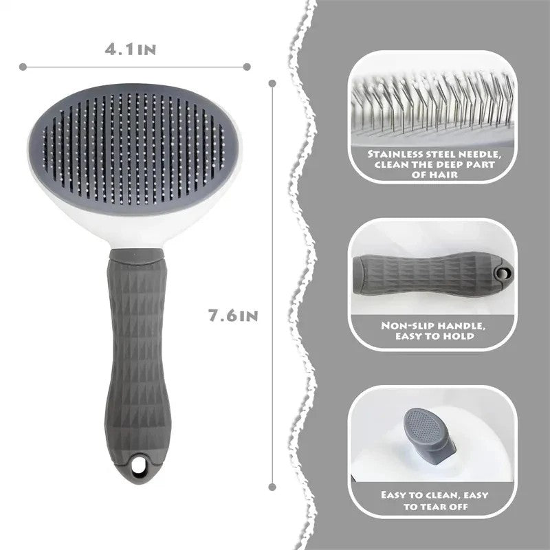 Self-Cleaning Pet Hair Remover Comb – Cat Slicker Brush for Shedding, Dog & Cat Grooming Brush – Easy Hair Removal Tool