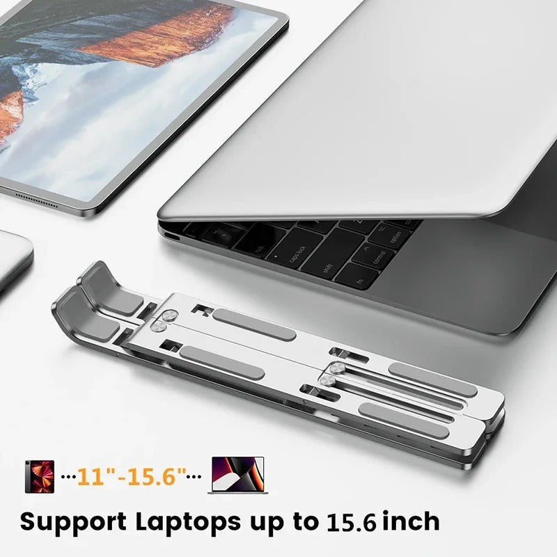Aluminum Laptop Stand – Adjustable, Foldable & Portable Notebook Holder – Non-Slip Cooling Desk Mount for MacBook/PC