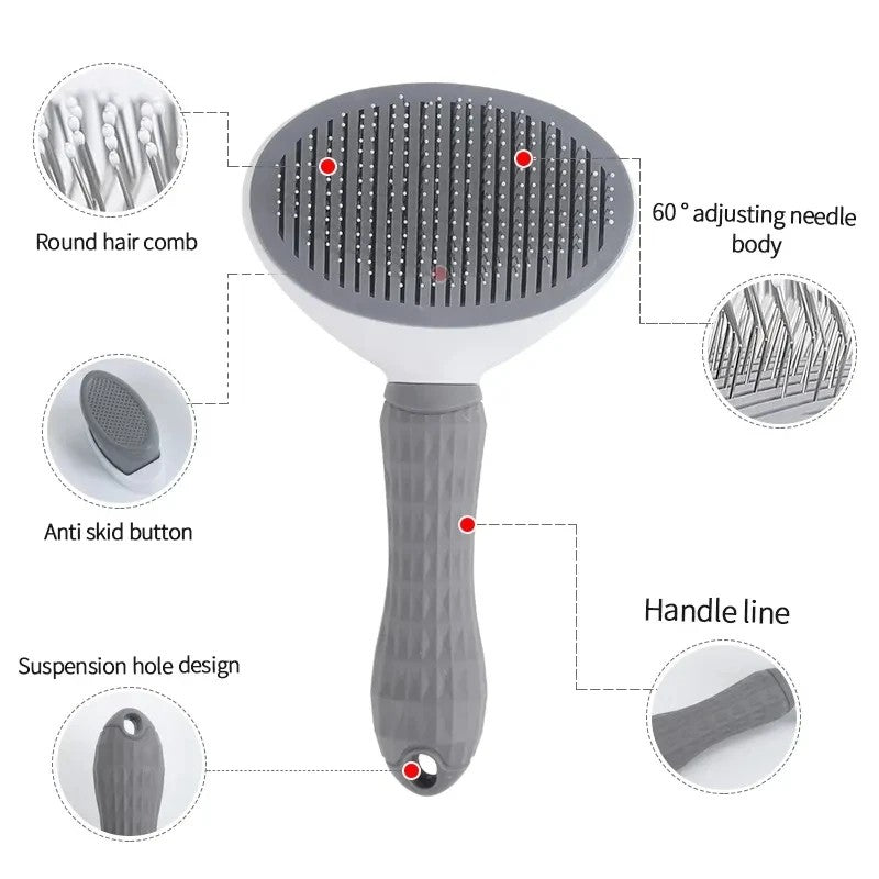 Self-Cleaning Pet Hair Remover Comb – Cat Slicker Brush for Shedding, Dog & Cat Grooming Brush – Easy Hair Removal Tool