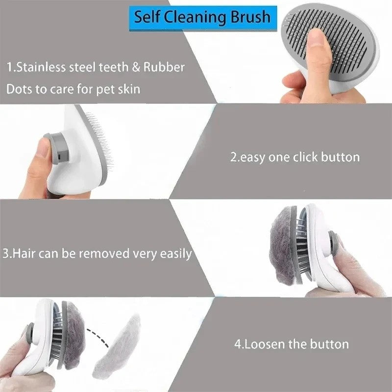 Self-Cleaning Pet Hair Remover Comb – Cat Slicker Brush for Shedding, Dog & Cat Grooming Brush – Easy Hair Removal Tool