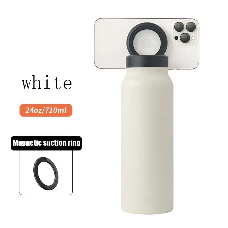 Custom 24oz Insulated Water Bottle with Magnetic Phone Holder – Stainless Steel Sports Bottle, Leakproof & Double-Wall Vacuum