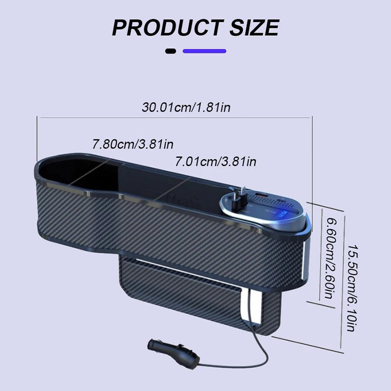 40W Wireless Charging Car Seat Gap Organizer – Fast Charge USB-C/Lightning – Auto Center Console Storage Box with 5 Pockets