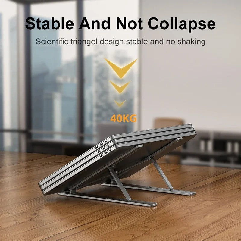 Aluminum Laptop Stand – Adjustable, Foldable & Portable Notebook Holder – Non-Slip Cooling Desk Mount for MacBook/PC