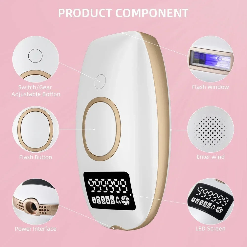 Laser IPL Hair Removal Device - Permanent Painless Epilator with LCD Screen, 990K Flashes for Women & Men