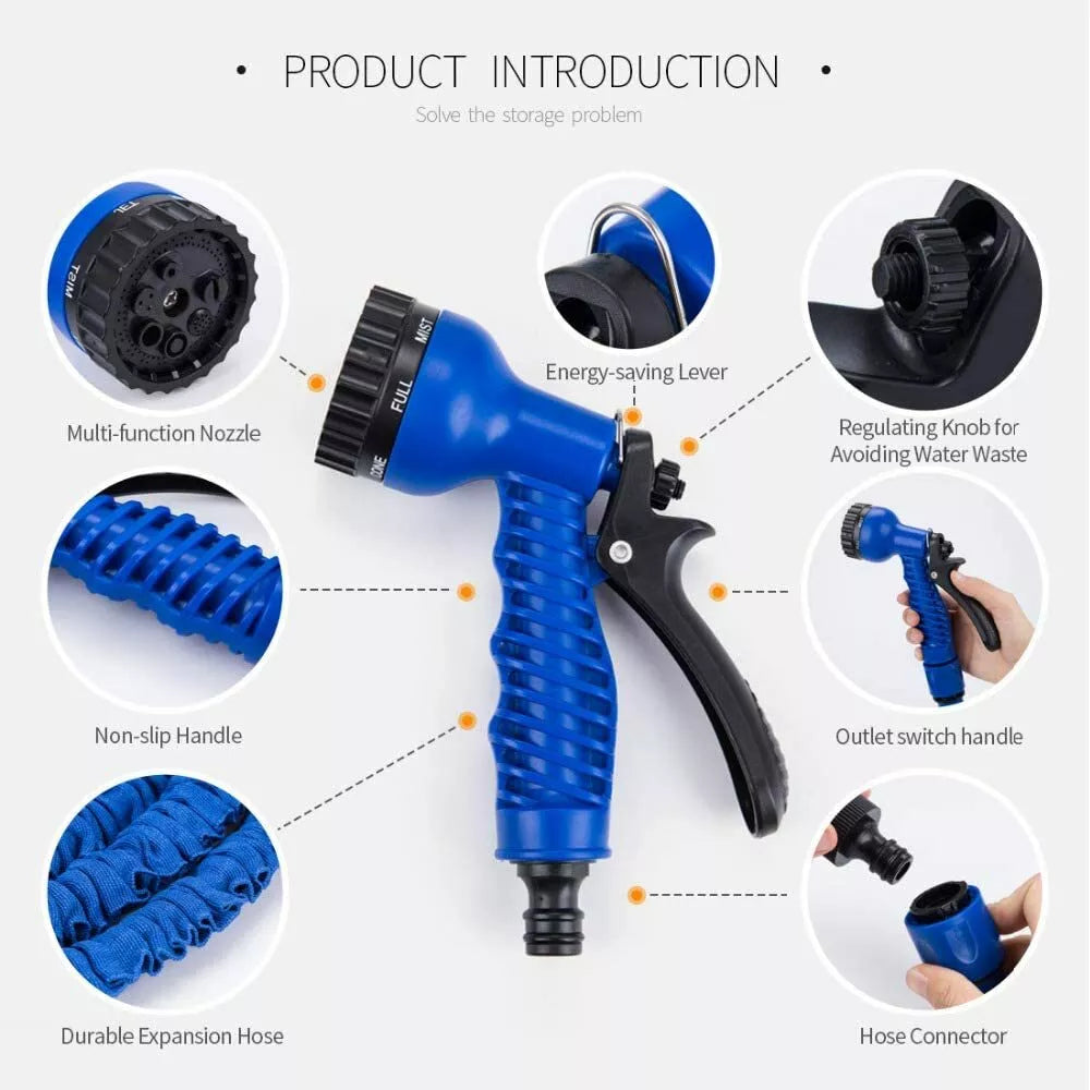 50FT Expandable Garden Hose 7-Function Spray Gun, Anti-Kink, Lightweight